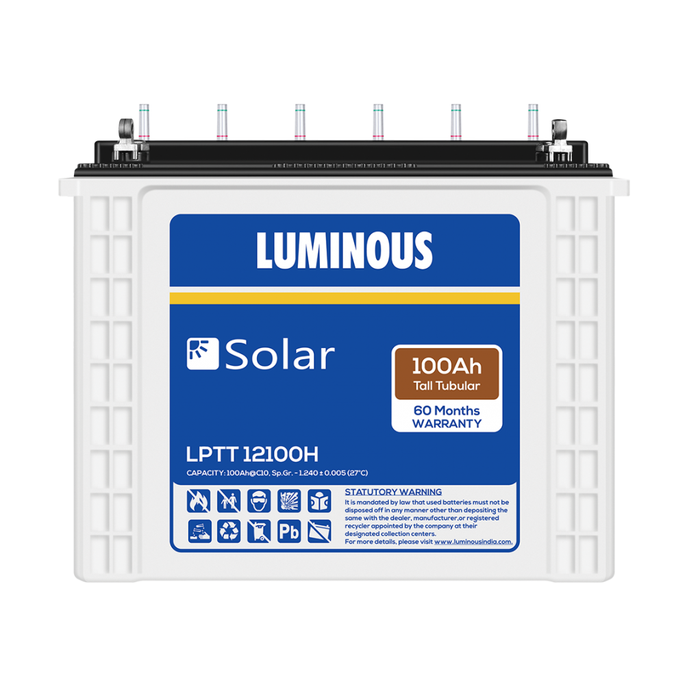 Luminous Solar Battery 100AH Price, Buy Luminous LPTT 12100H 100AH Solar  Tubular Battery Online